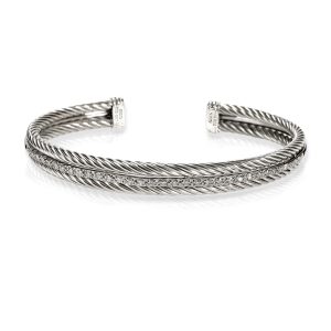 David Yurman Diamond Bracelet in 14K White GoldSterling Silver 033 CTW Noam Carver Stackable Wedding Band in 14K White Gold 014ctw