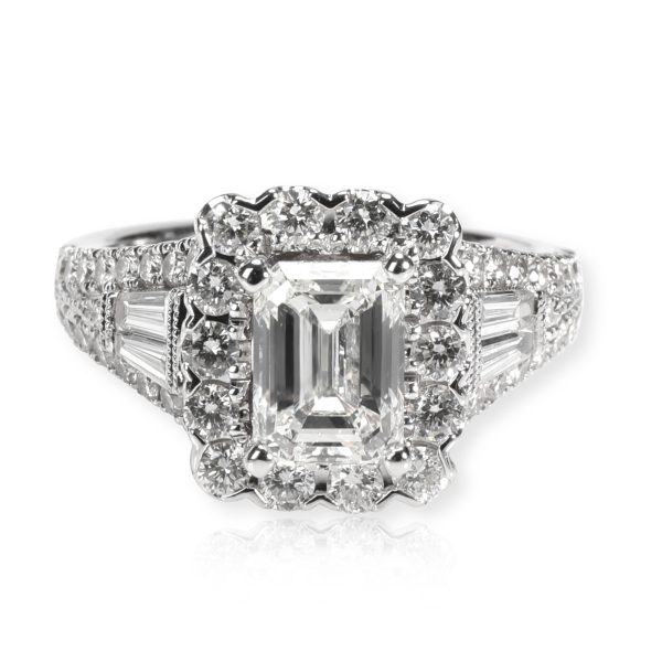 Neil Lane Neil Lane Halo Emerald Diamond Engagement Ring in 14K White Gold I SI1 185 CTW