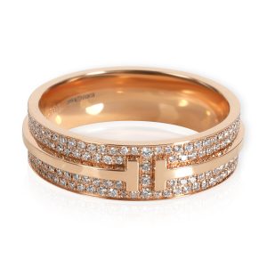 Tiffany Co T Wide Pave Diamond Ring in 18K Rose Gold 061 CTW BVLGARI Serpenti 2way Shoulder Bag Ivory