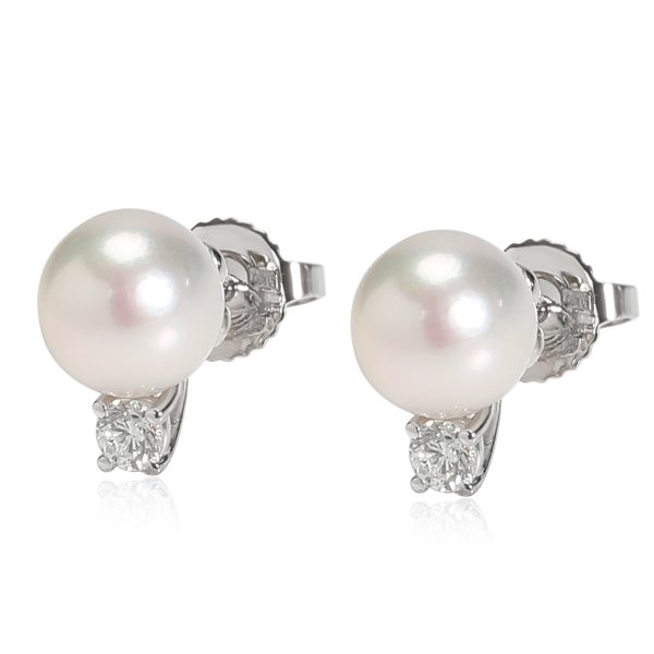 Tiffany Signature Pearl and Diamond Earrings in 18K White Gold 018 CTW Tiffany Signature Pearl and Diamond Earrings in 18K White Gold 018 CTW