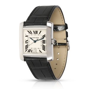 Cartier Tank Francaise W5001156 Unisex Watch in 18kt White Gold Prada Saffiano Leather Shoulder Bag Black