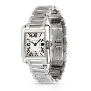 Cartier Tank Anglaise W5310022 Womens Watch in Stainless Steel Louis Vuitton Priscilla White Multicolor Handbag