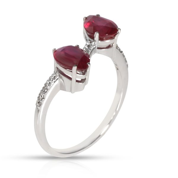 Rings Ruby Diamond Gemstone Ring in 18K White Gold 011 CTW