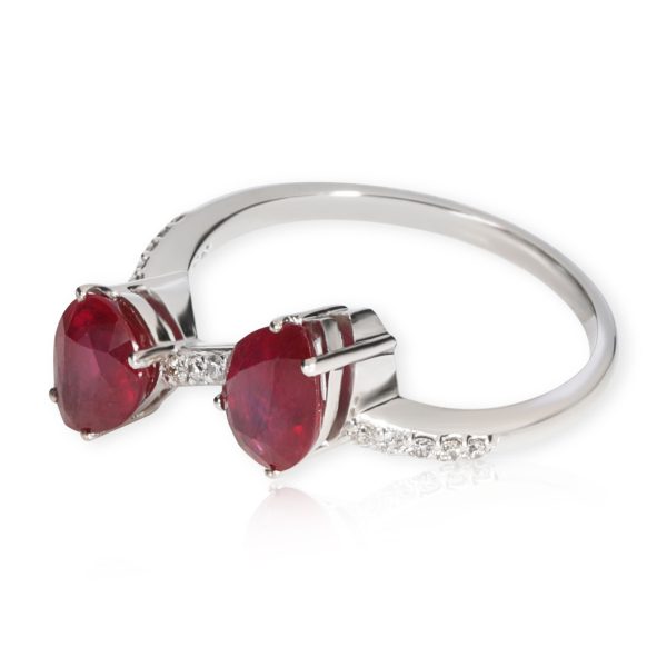 White Gold Gemstone Ring Ruby Diamond Gemstone Ring in 18K White Gold 011 CTW