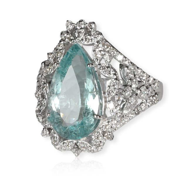 Gemstone Ring Pear Shaped Aquamarine Diamonds Gemstone Ringin 18KT White Gold 557 CTW