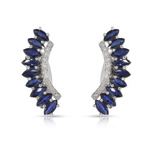 Blue Sapphire Diamond Ear Crawler Earrings in 18KT White Gold 020 CTW Ferragamo Gancini Handbag Tote Black