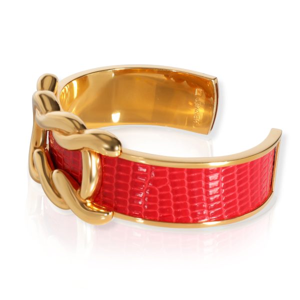 107341 sv Vintage Hermès Gold Plated Red Lizard Knot Cuff