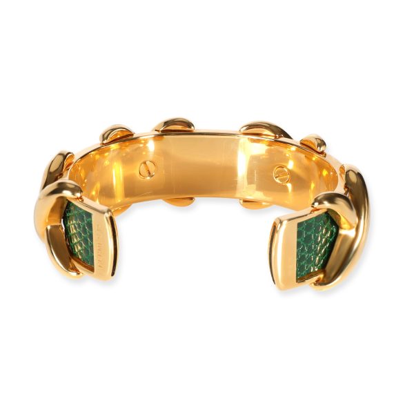 107342 bv Vintage Hermès Gold Plated Green Lizard X Cuff