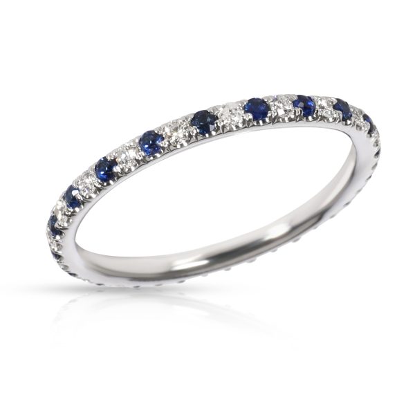 Rings Sapphire Diamond Eternity Band in 14K White Gold Blue 022 CTW