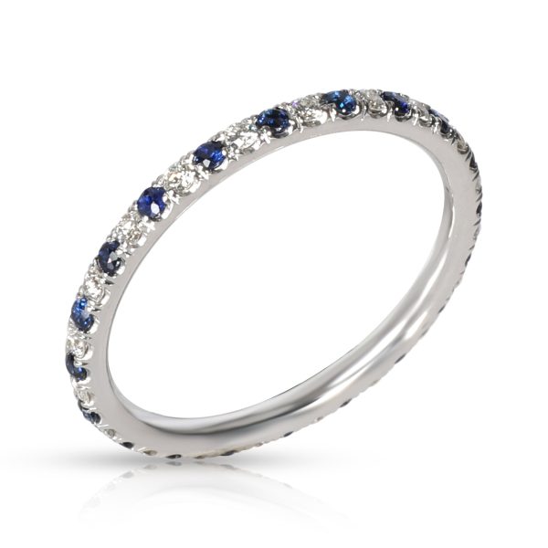 White Gold Band Sapphire Diamond Eternity Band in 14K White Gold Blue 022 CTW