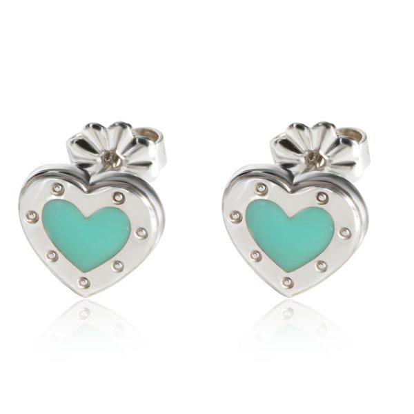 Tiffany Co Mini Heart Blue Enamel Earrings in Sterling Silver Tiffany Co Mini Heart Blue Enamel Earrings in Sterling Silver