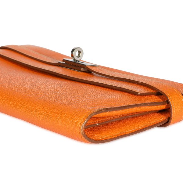 107815 box 54d23f7a c5a3 4a61 9f18 29c53ccd1922 Hermès Orange Chévre Mysore Kelly Wallet with Palladium Hardware