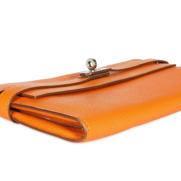 107815 clasp 1d9babc2 8a19 4164 a44d e99ae7c1b31f Hermès Orange Chévre Mysore Kelly Wallet with Palladium Hardware