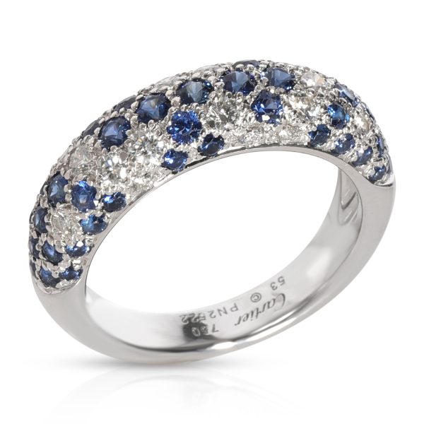 White Gold Band Cartier Mimi Sapphire Diamond Pave Dome Ring in 18K White Gold