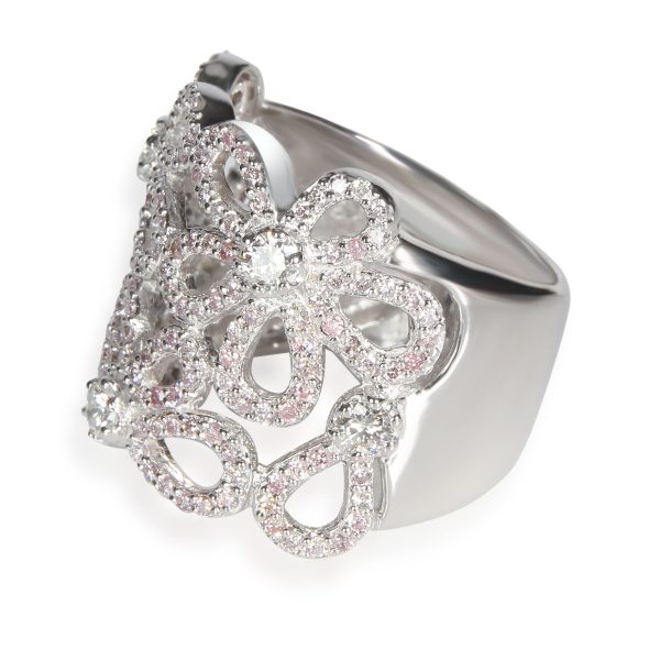 Rings Pink White Diamond Flower Ring in 18K White Gold 130 CTW