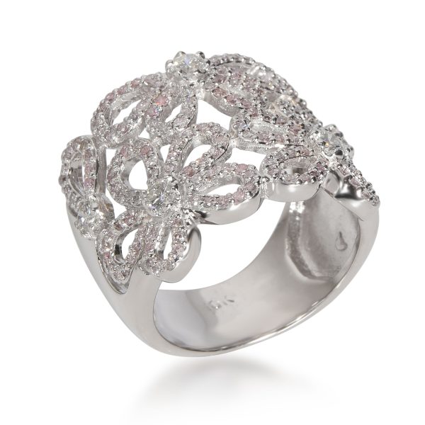 White Gold Ring Pink White Diamond Flower Ring in 18K White Gold 130 CTW