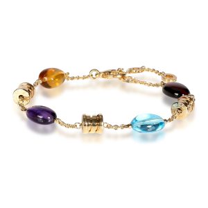 Bulgari B Zero 1 Multi Colored Gemstone Bracelet in 18K Yellow Gold Chanel Clutch Bag CC Clip Navy