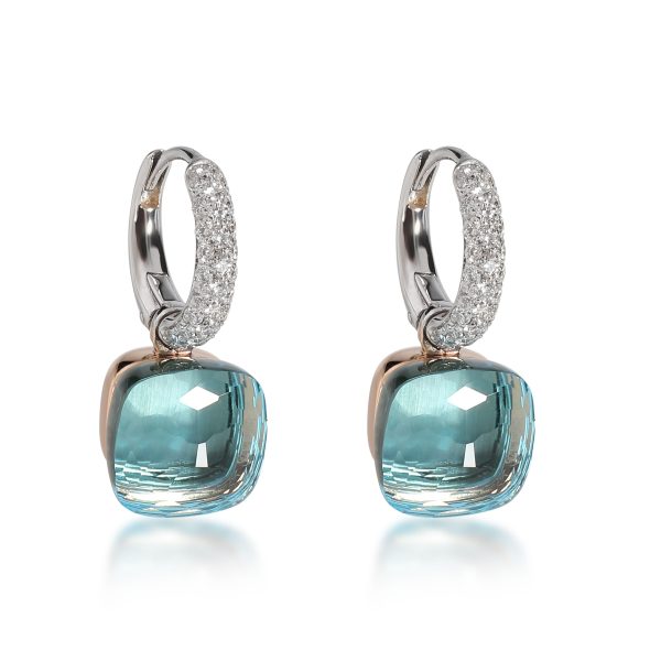 Pomellato Nudo Blue Topaz Diamond Earrings in 18K White Rose Gold 055 CTW Pomellato Nudo Blue Topaz Diamond Earrings in 18K White Rose Gold 055 CTW