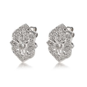 Vintage Inspired Diamond Earrings in 18K White Gold 132 CTW Cart