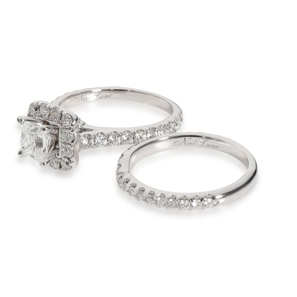 Wedding Set White Gold Neil Lane Halo Princess Diamond Engagement Set in 14K White Gold 25 CTW