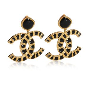 Chanel CC Logo Black Gold Color Costume Earrings Cart