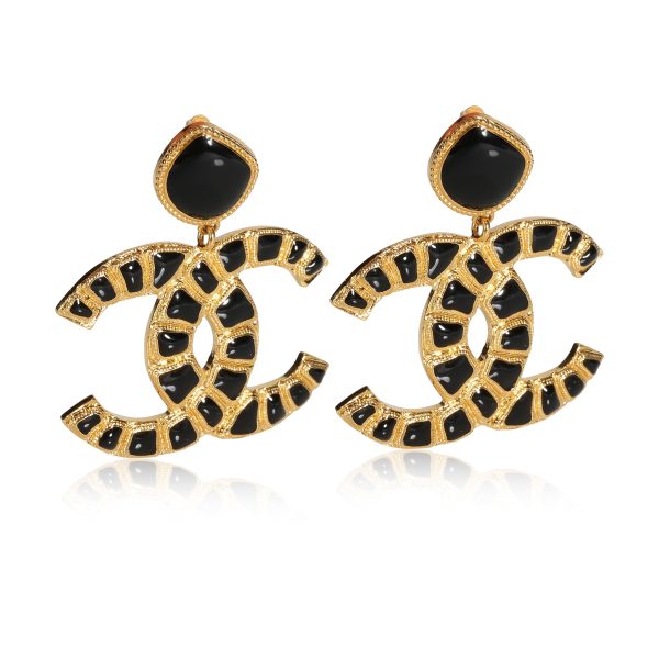 Chanel CC Logo Black Gold Color Costume Earrings Chanel CC Logo Black Gold Color Costume Earrings