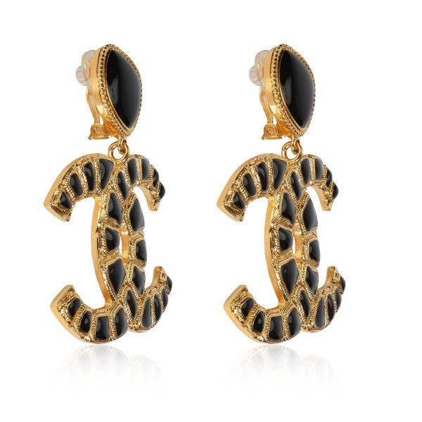 108835 sv Chanel CC Logo Black Gold Color Costume Earrings