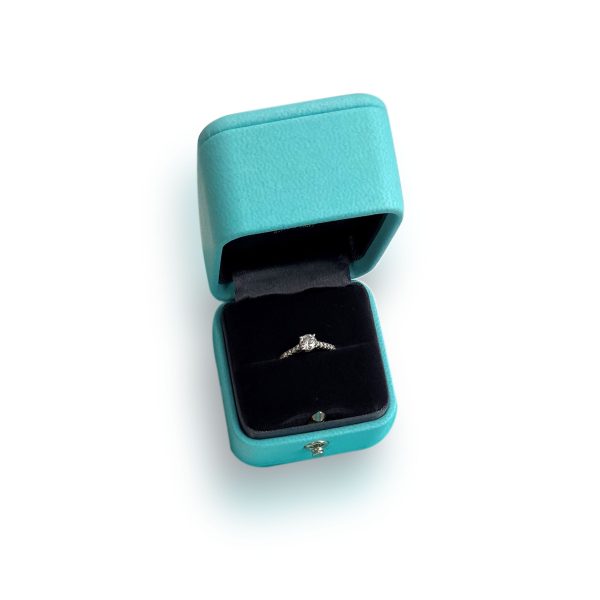 109311 box 6cb3b1b9 4322 404f 916d fec74a38e1be Tiffany Co Novo Diamond Engagement Ring in Platinum 055 CTW