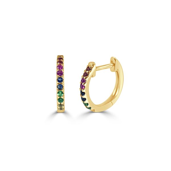 14k Yellow Gold Rainbow Sapphire Huggie Earrings 14k Yellow Gold Rainbow Sapphire Huggie Earrings