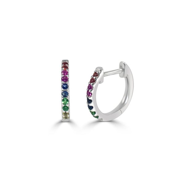 14k White Gold Rainbow Sapphire Huggie Earrings 14k White Gold Rainbow Sapphire Huggie Earrings