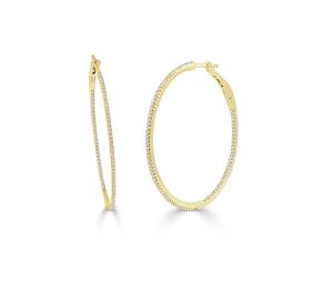 14k Yellow Gold Diamond Skinny Hoop Earrings 15 14k Yellow Gold Diamond Skinny Hoop Earrings 15