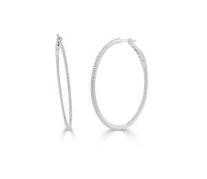 14k White Gold Diamond Skinny Hoop Earrings 15 14k White Gold Diamond Skinny Hoop Earrings 15