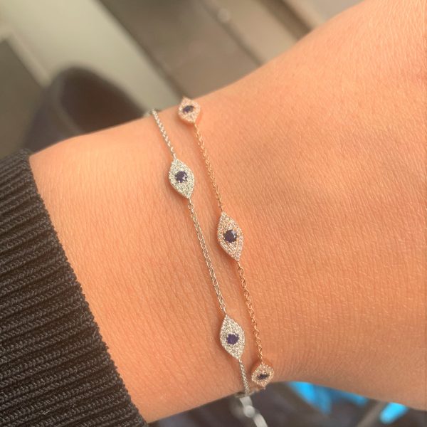 109405 av 525a20a9 f207 468e af1a 35c3a2dd20f6 14k White Gold Sapphire Diamond Evil Eye Bracelet