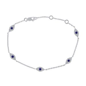 14k White Gold 14k White Gold Sapphire Diamond Evil Eye Bracelet