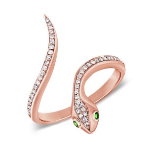 Diamond Tsavorite Snake Ring in 14k Rose Gold Bottega Veneta Intrecciato Messenger Bag Black