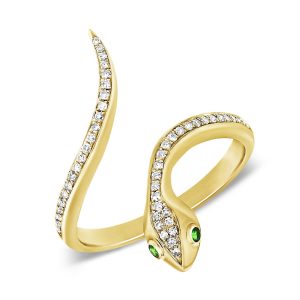 14k Yellow Gold Diamond Tsavorite Snake Ring Louis Vuitton Alma Leather Handbag Noir