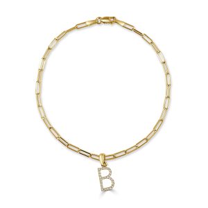 14k Gold Diamond Initial B Link Bracelet Louis Vuitton Bandouliere 25 Monogram Eclipse Taftage Calfskin Black