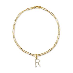 14k Gold Diamond Initial R Link Bracelet 14k Gold Diamond Initial R Link Bracelet