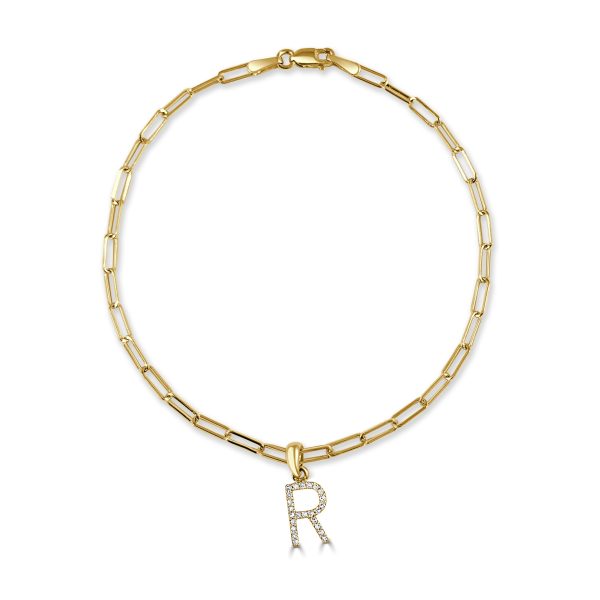 14k Gold Diamond Initial R Link Bracelet 14k Gold Diamond Initial R Link Bracelet