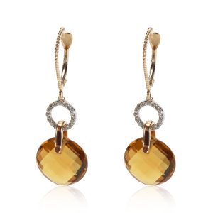 Citrine Diamond Drop Earring in 14K Yellow Gold Orange 016 CTW Chanel 2019 CC Leather Charm Gold Tone Necklace