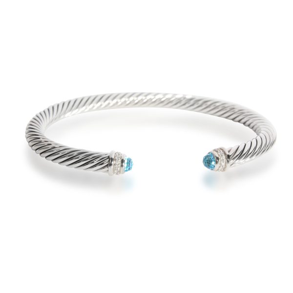 David Yurman Diamond London Blue Topaz Cable Bangle in Sterling Silver 01 CTW David Yurman Diamond London Blue Topaz Cable Bangle in Sterling Silver 01 CTW