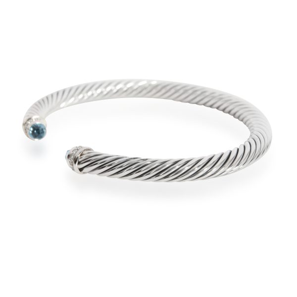 109765 sv David Yurman Diamond London Blue Topaz Cable Bangle in Sterling Silver 01 CTW