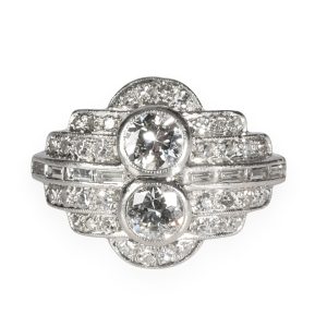 Vintage Art Deco Cocktail Diamond Ring in Platinum E F VS 165 CTW Prada Vitello Daino Soft MD Leather Tote Bag Beige