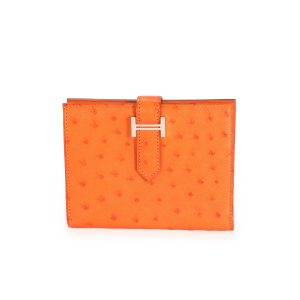 Hermès Tangerine Ostrich Compact Bearn Wallet PHW Rolex Datejust 16220 Mens Watch in Stainless Steel