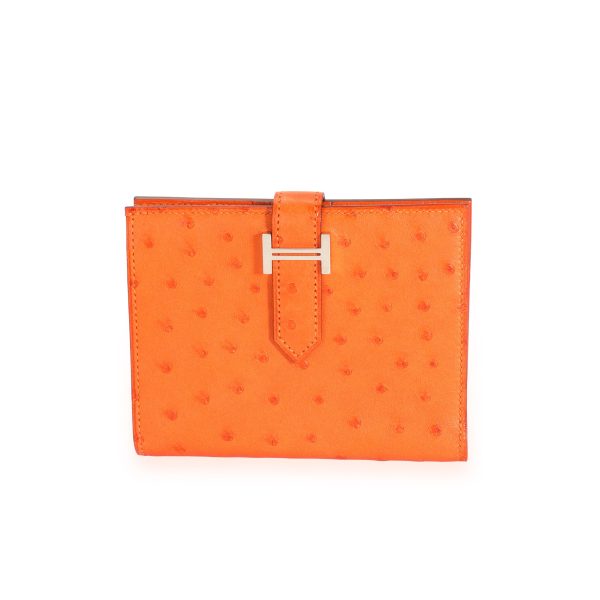 Hermès Tangerine Ostrich Compact Bearn Wallet PHW Hermès Tangerine Ostrich Compact Bearn Wallet PHW