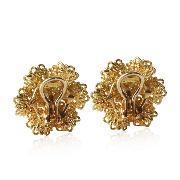 109943 bv Tiffany Co Vintage Ruby Diamond Flower Earrings in 18K Yellow Gold 010 CTW