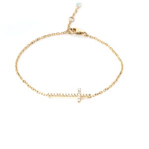 Diamond Sideways Cross Bracelet in 14K Yellow Gold 014 ctw Balenciaga Body Bag Camouflage