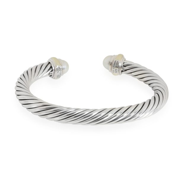 110236 bv eb77dcc1 5f34 455d b614 f5f068913447 David Yurman Cable Pearl Bangle in 14K Yellow GoldSterling Silver