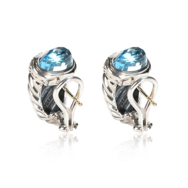 110313 bv d76cb092 ed96 402b 819a 38313d8d7d3a David Yurman Cable Topaz Diamond Earring in Sterling Silver Blue 03 CT