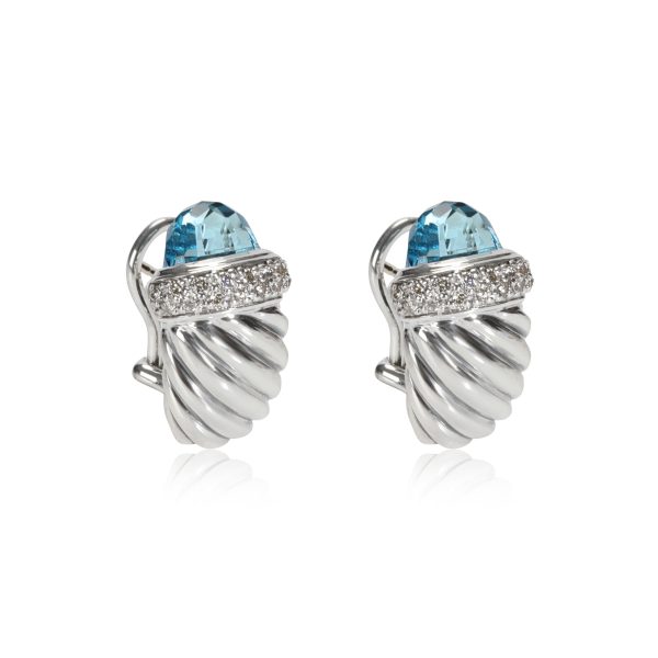 David Yurman Cable Topaz Diamond Earring in Sterling Silver Blue 03 CT David Yurman Cable Topaz Diamond Earring in Sterling Silver Blue 03 CT